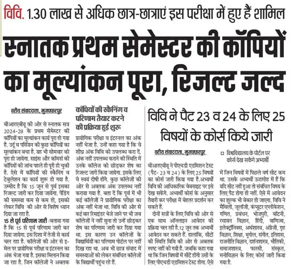 BRABU UG 1st Semester Result 2025