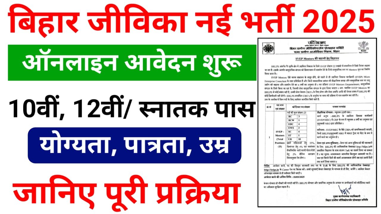 Bihar Jeevika Mentors Bharti 2025 Apply Online — बिहार जीविका में निकली जिला और ब्लॉक स्तर पर नई भर्ती जानिए पूरी जानकारी?