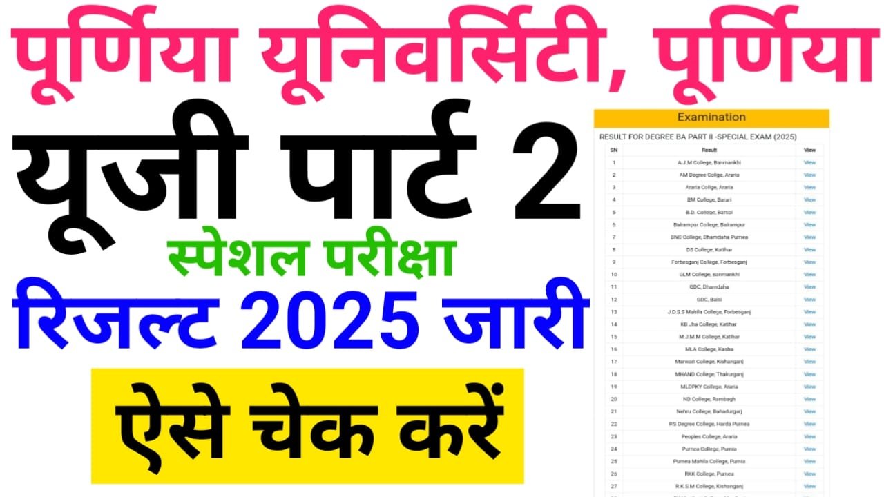 Purnea University Degree BA Part 2 Special Exam Result 2025 Out — पूर्णिया यूनिवर्सिटी पार्ट 2 स्पेशल एग्जाम रिजल्ट 2025 घोषित, यहां से देखें सबसे पहले अपना रिजल्ट