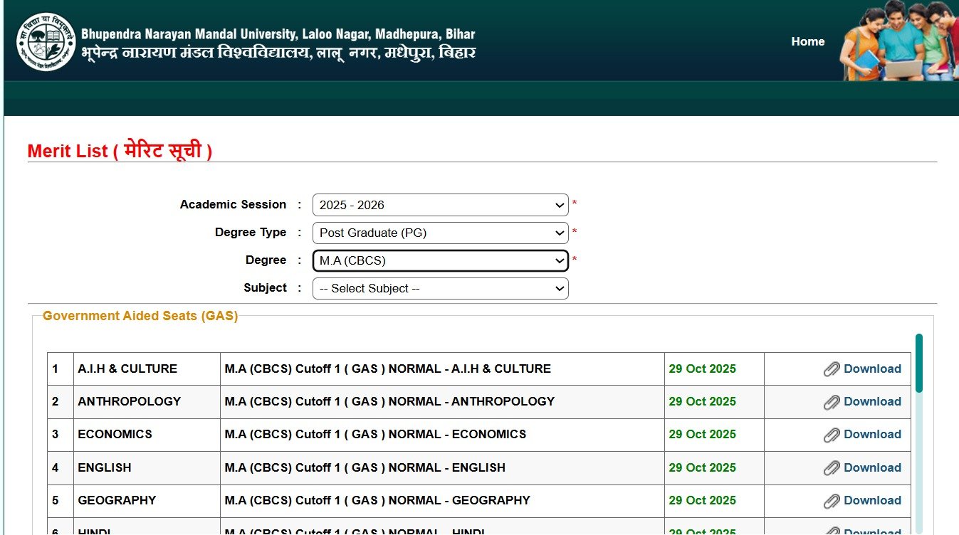 BNMU PG Admission 1st Merit List 2025 Check कैसे करें जानिए स्टेप बेस्ट — BN Mandal University PG Admission 1st Merit List 2025 Download