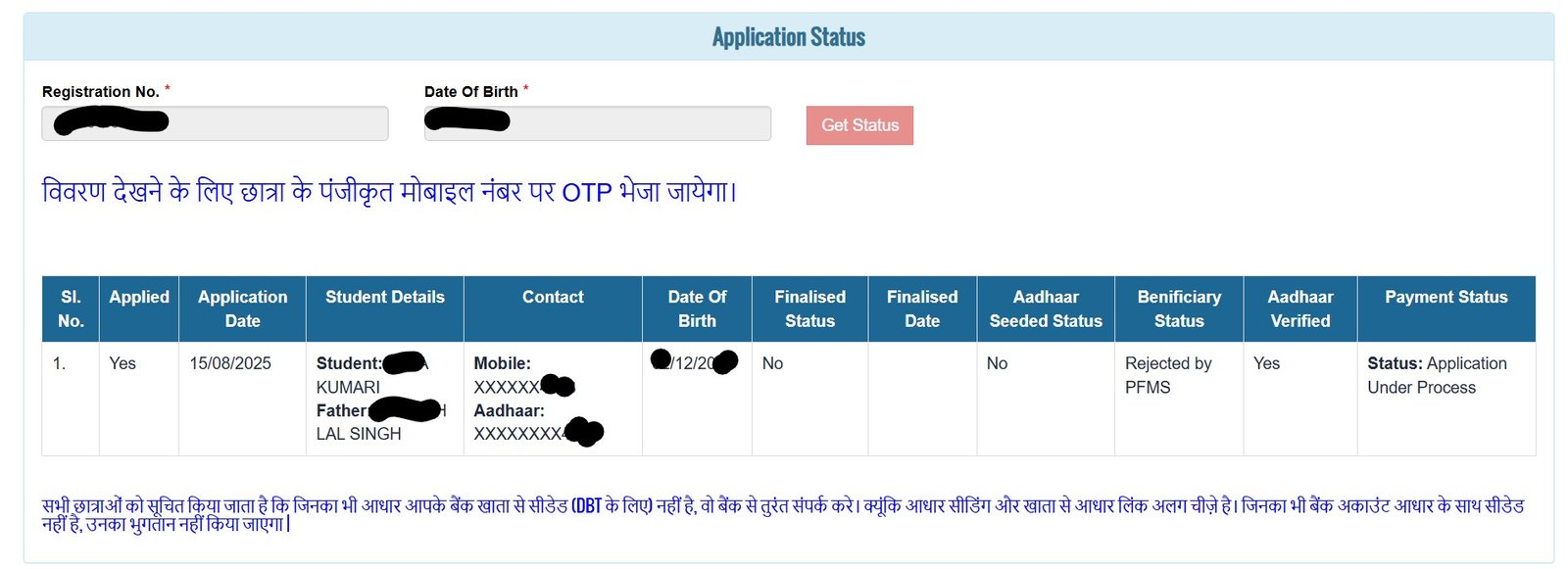 Mukhymantri Kanya Utthan Yojana Inter Pass Status Check 2025