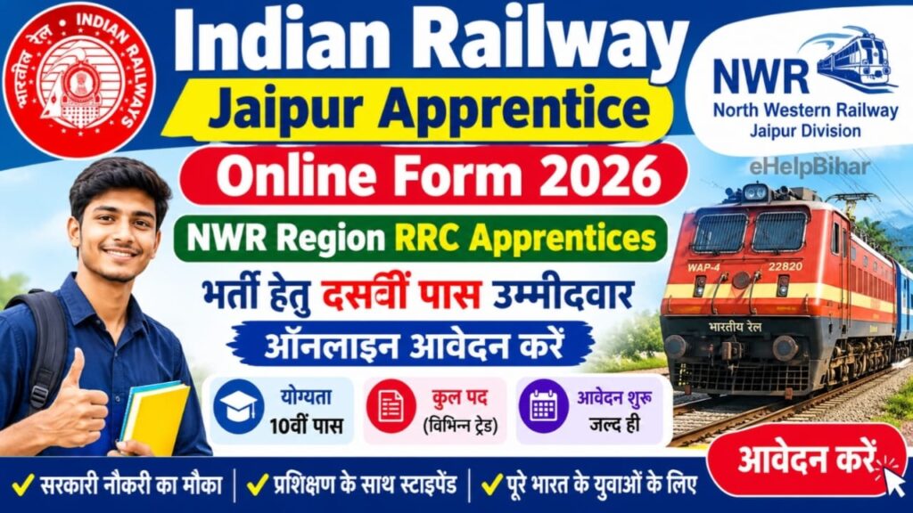 Indian Railway Jaipur Apprentice Online Form 2026 Apply : NWR Region RRC Apprentices भर्ती हेतु दसवीं पास उम्मीदवार ऑनलाइन आवेदन करें 2 Indian Railway Jaipur Apprentice Online Form 2026 Apply : NWR Region RRC Apprentices भर्ती हेतु दसवीं पास उम्मीदवार ऑनलाइन आवेदन करें